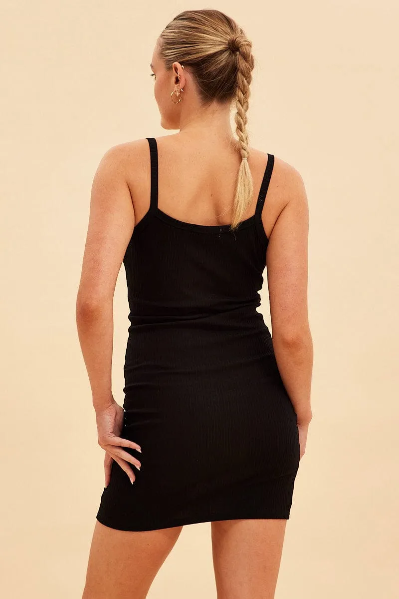 Durable Reinforcements Inner Glow Black Prea Rib Bind Detail Crew Neck Tank Dress