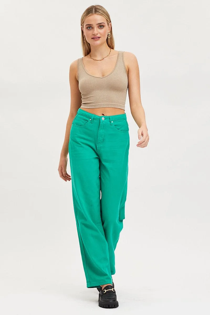 Brown Tank Crop Top Seamless Frost Glow