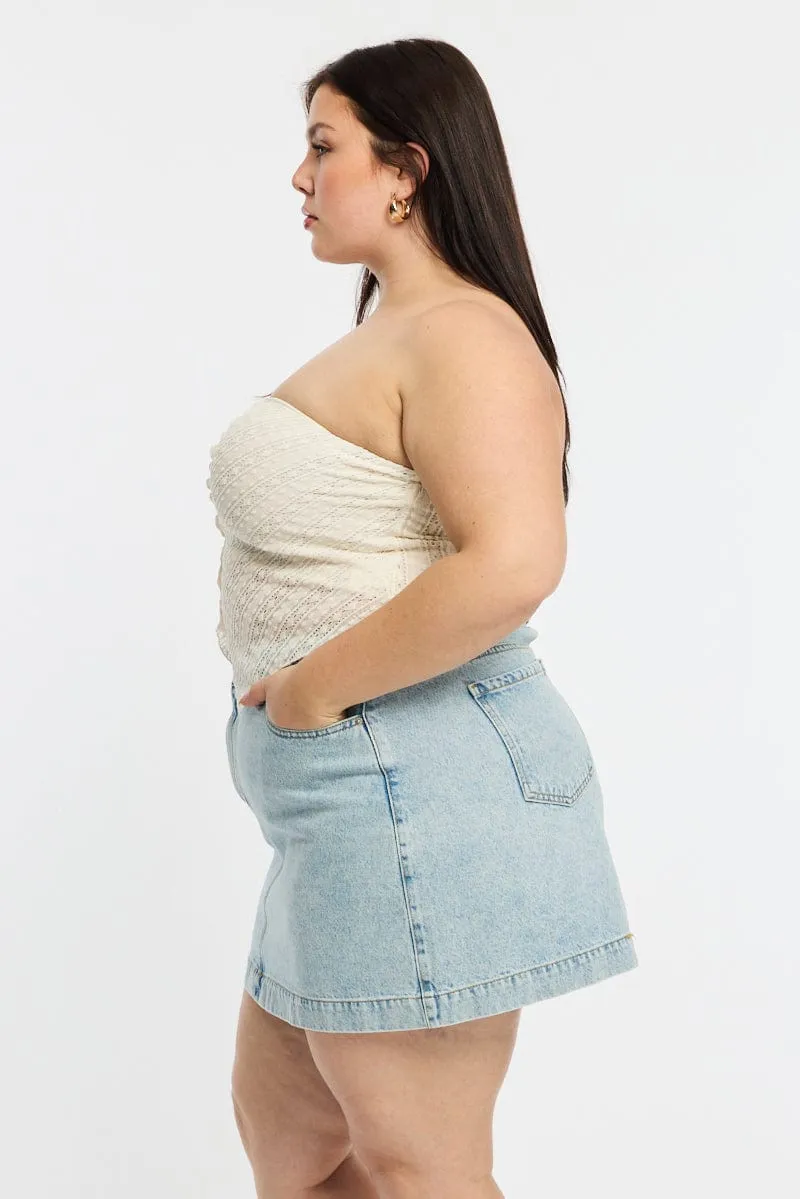 Hip Skimming Trendy Outfit Denim Mini Skirt A-line