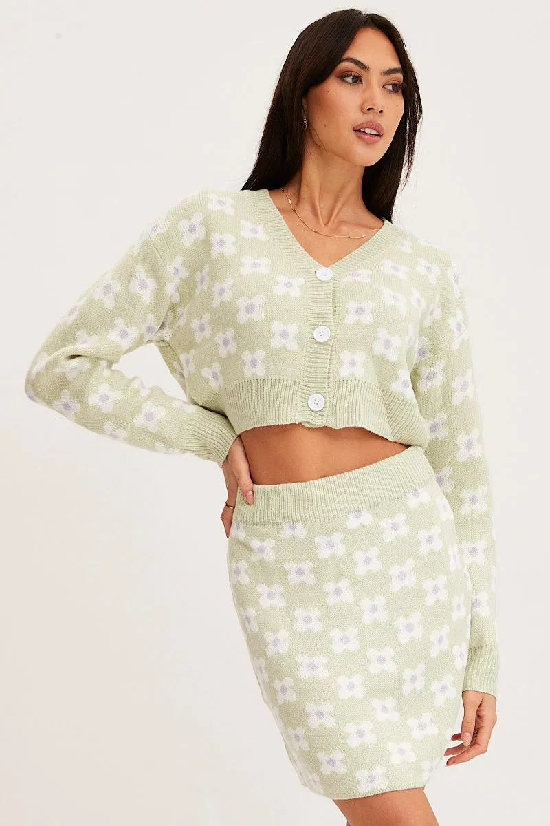Print Knit Skirt Mini High Rise Relaxed Feel Street Vibe