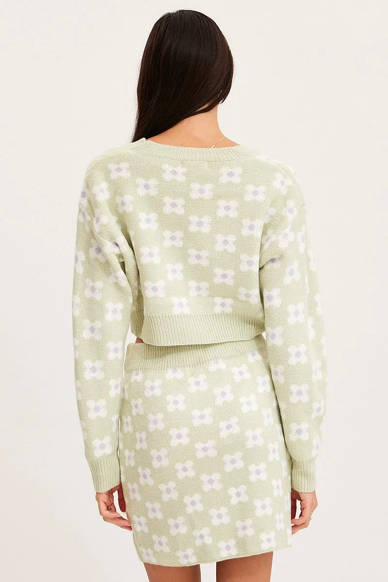 Print Knit Skirt Mini High Rise Contoured Waist Water Repellent Finish