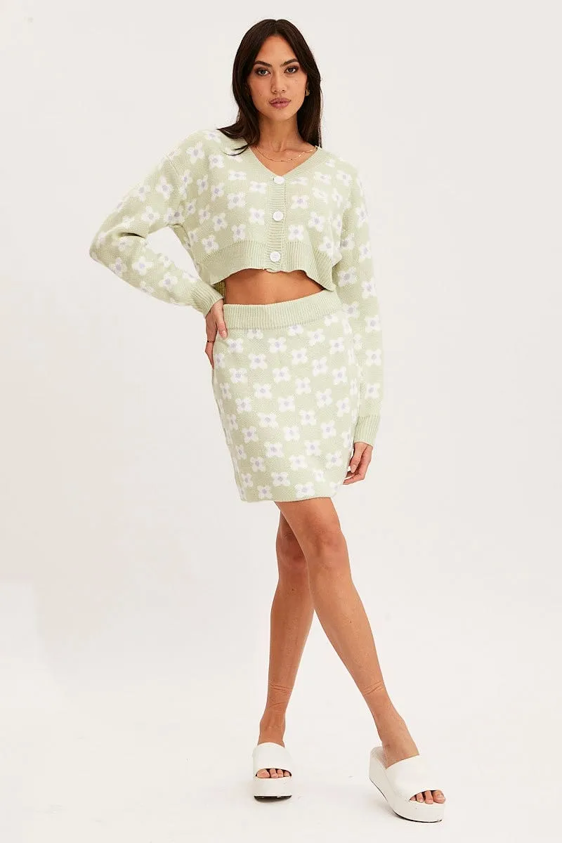 Print Knit Skirt Mini High Rise Fashion Collab