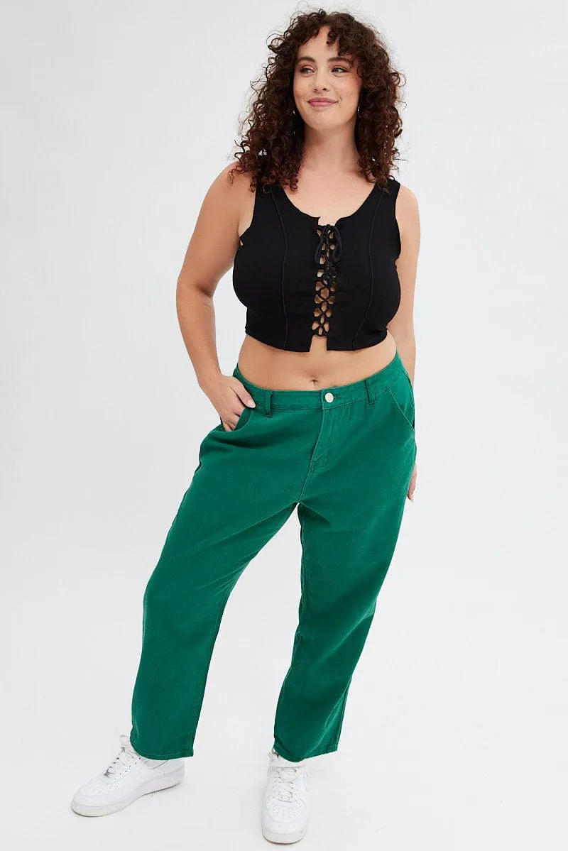 Green Carpenter Denim Jeans High Rise Luxury Textured
