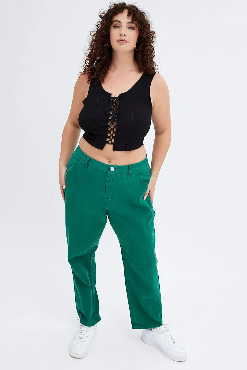 Basic Fashion All Season Fabric Weight Green Carpenter Denim Jeans High Rise
