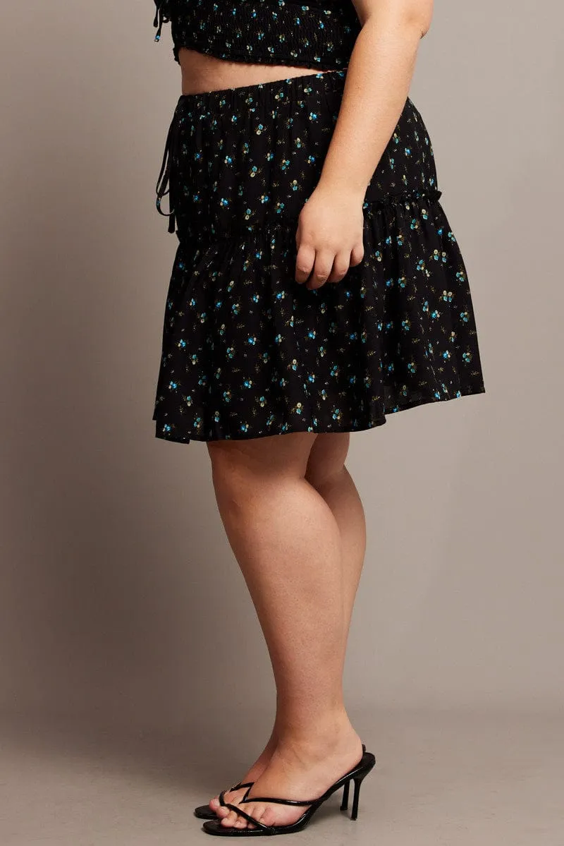 Black Ditsy Frill Hem Mini Skirt Tailored Cut Custom made