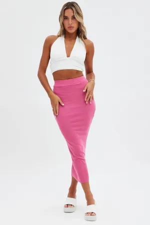 Pink Midi Skirt Front Split Jersey Cultural Heritage
