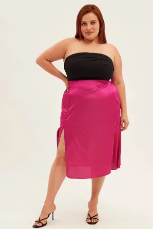 Pink Midi Skirt Satin Slip With Button Detail Layered Structure Weekend Look