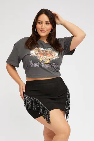 Black Fringe Festival Mini Skirt Simple Flow Collector??s Item