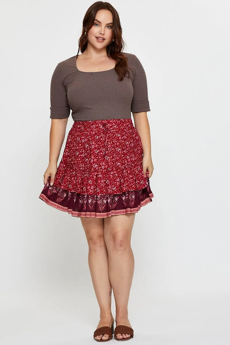 Street Ready Boho Print Mini Skater Skirt Elastic Waist