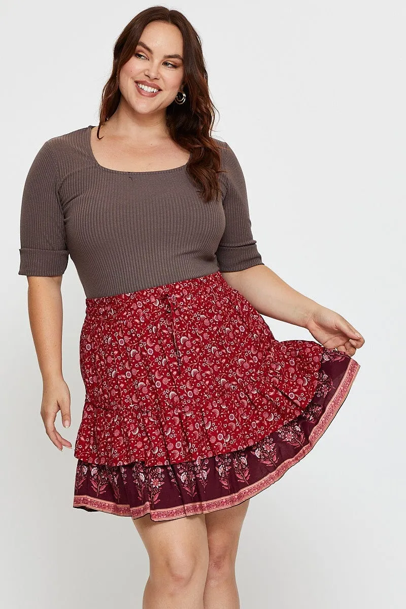 Soft Combo Crisp Finish Boho Print Mini Skater Skirt Elastic Waist