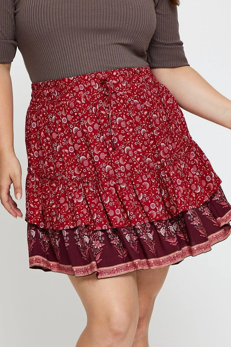 Boho Print Mini Skater Skirt Elastic Waist Comfortable Motion