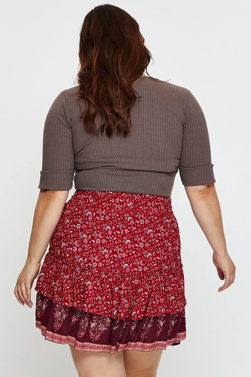 Boho Print Mini Skater Skirt Elastic Waist Chic Appeal