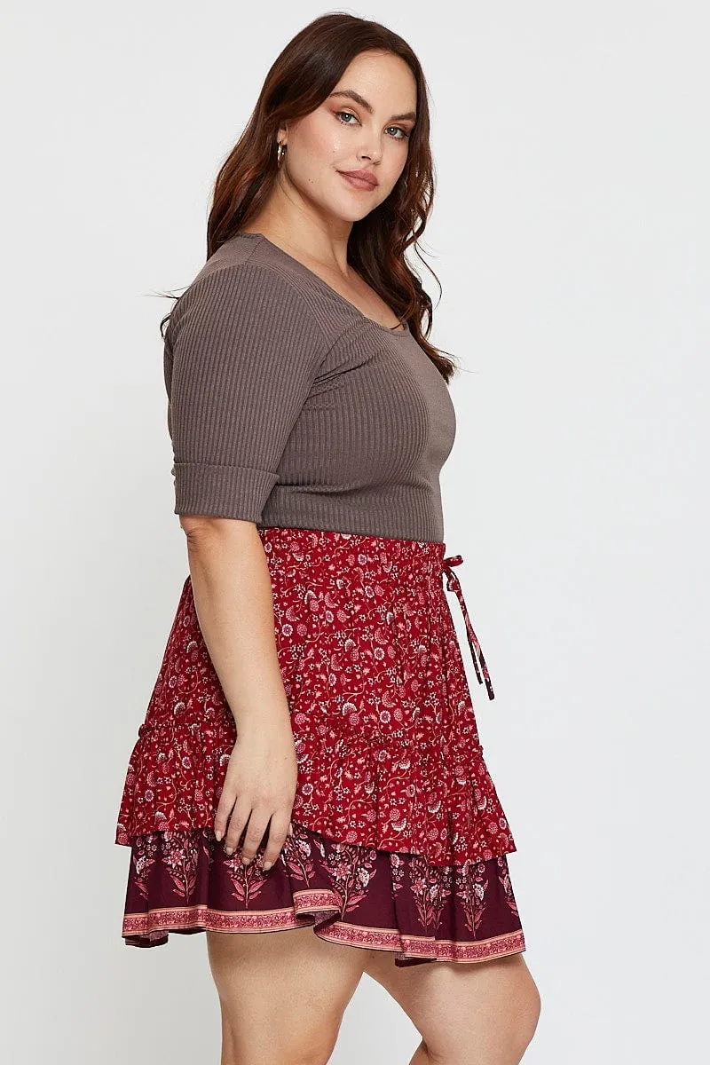 Classic Mood Soft Mood Boho Print Mini Skater Skirt Elastic Waist