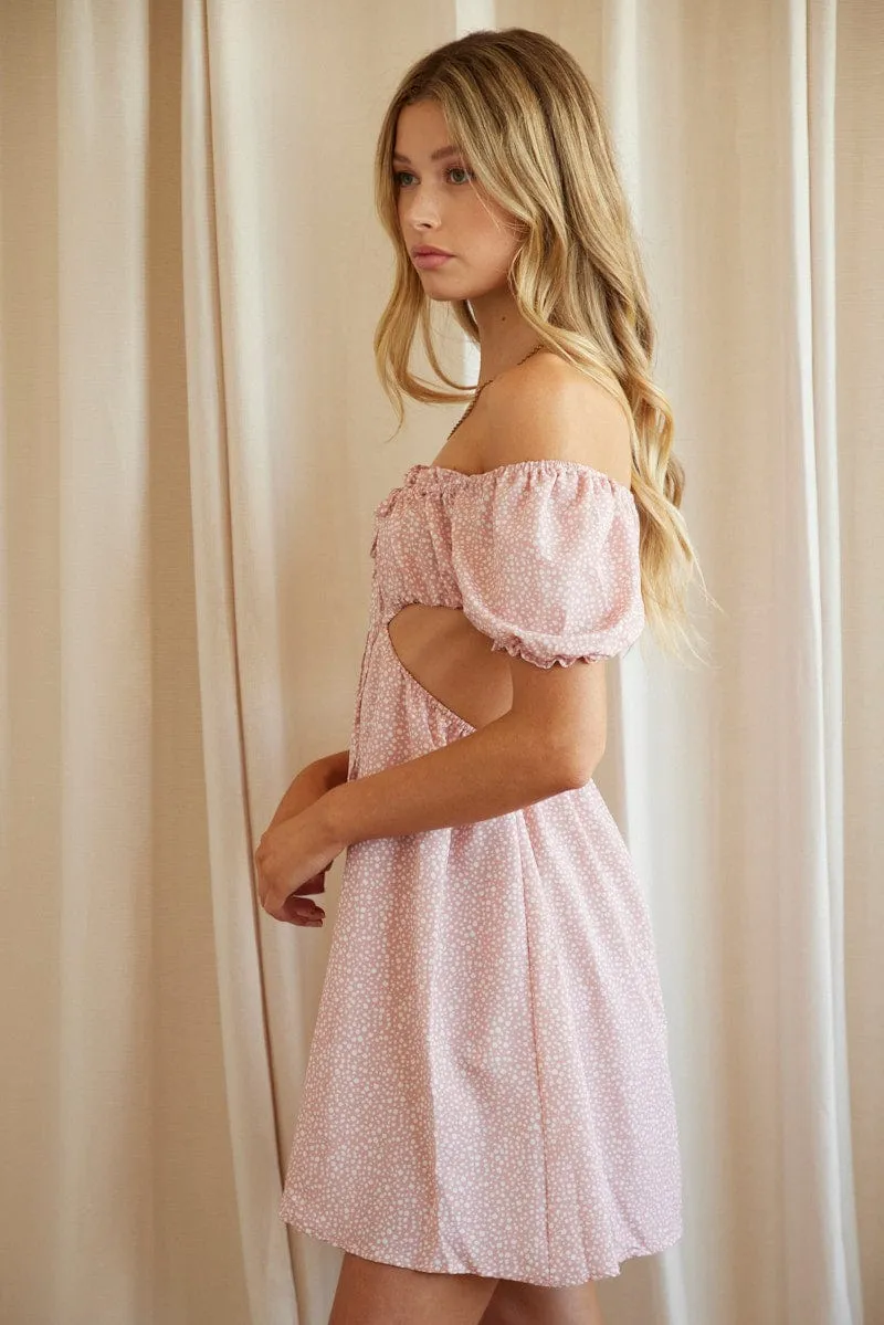 Geo Print Cut Out Dress Short Sleeve Mini Crystal Soul