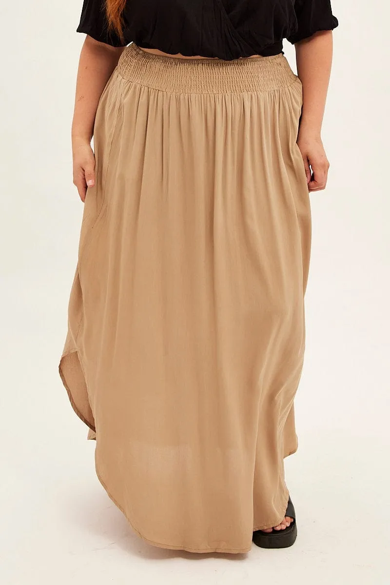 High Density Weave Green Maxi Skirt Shirred Waist