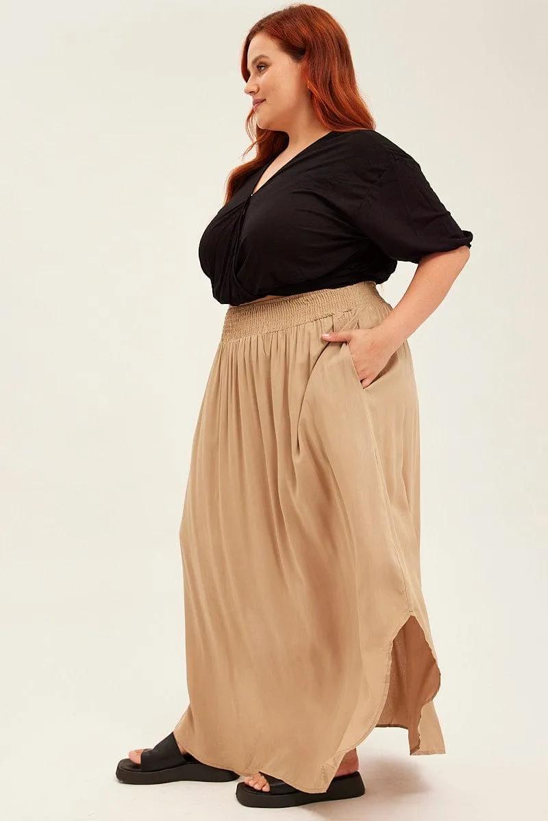 Green Maxi Skirt Shirred Waist Classic Appeal