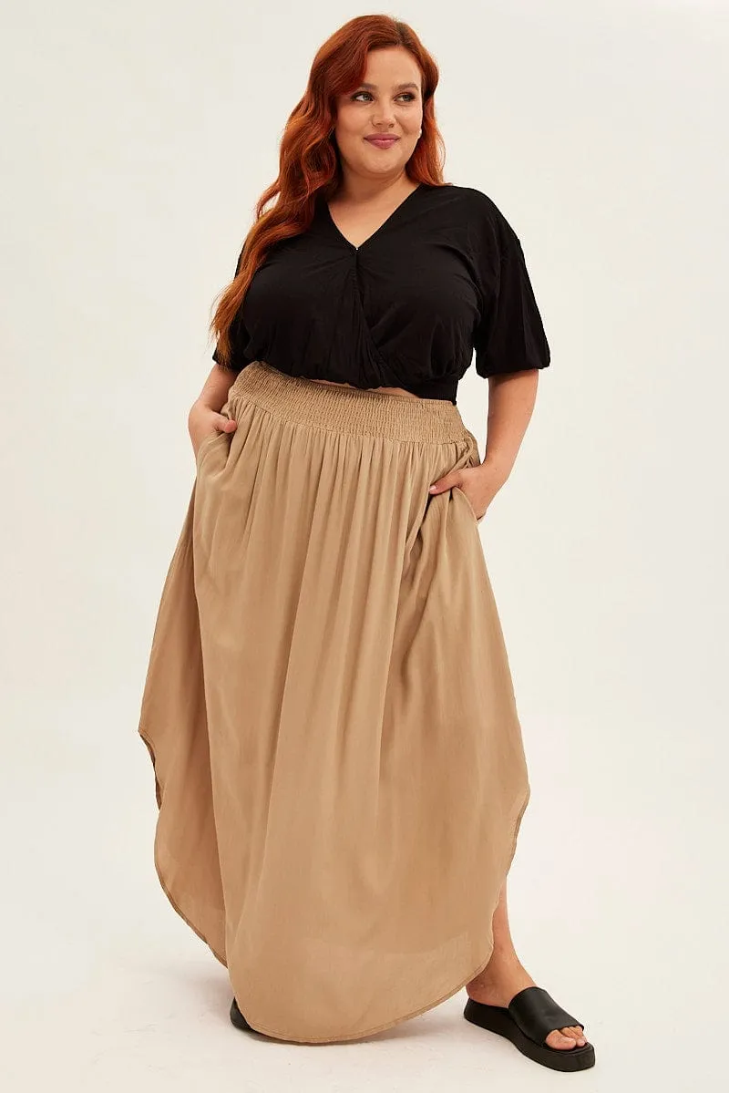 Green Maxi Skirt Shirred Waist Heritage Inspired