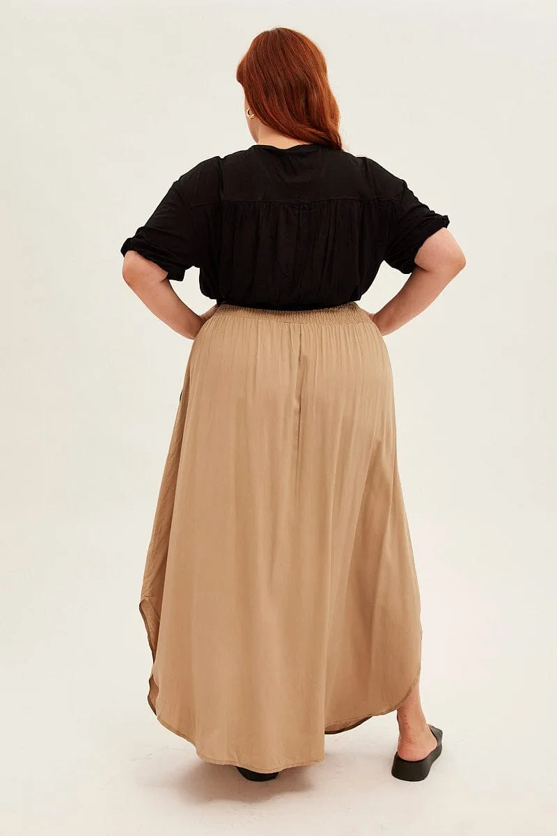 Green Maxi Skirt Shirred Waist A Line Cut Quick Fit