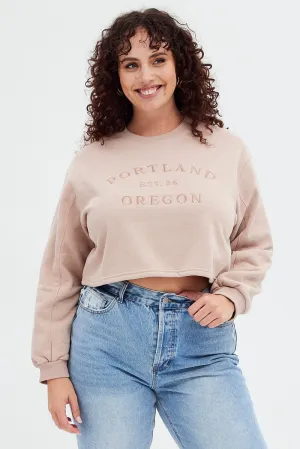 Warm Clothing Pink Long Sleeve Portland Embroidered Semi Crop Sweater