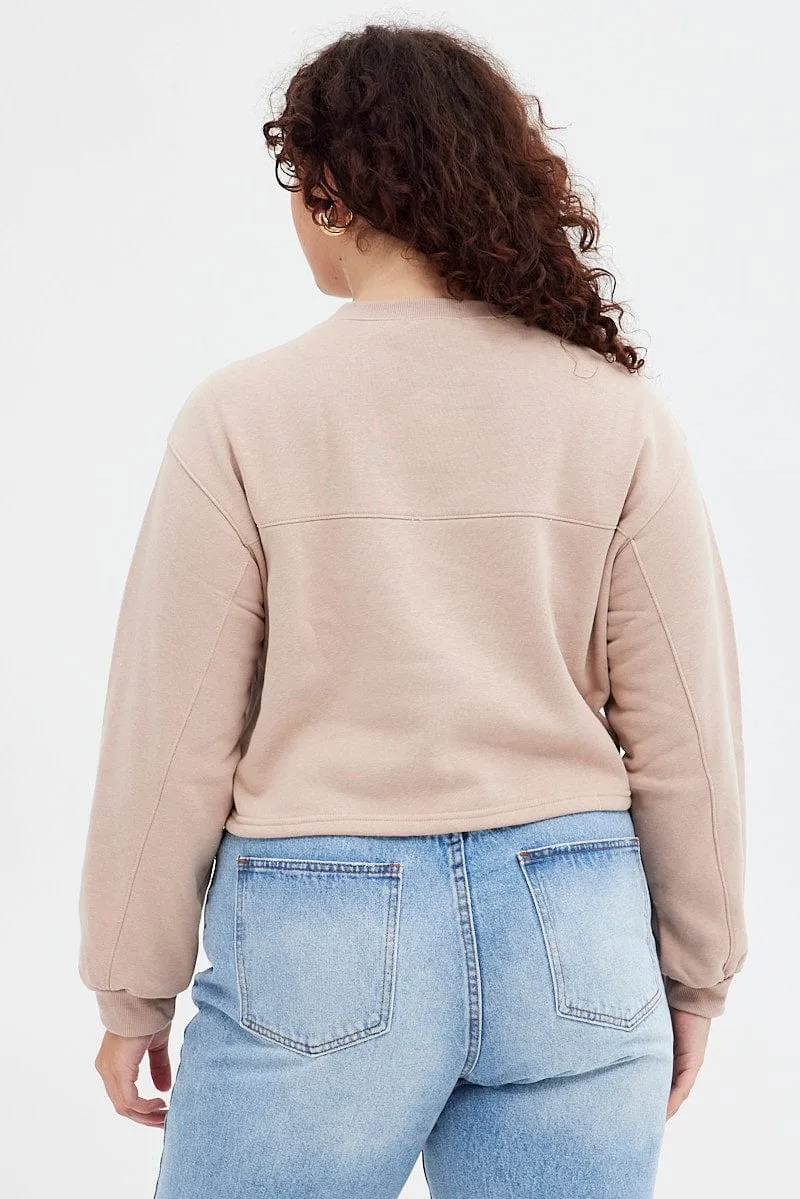 Stylish Comfort budget-friendly Pink Long Sleeve Portland Embroidered Semi Crop Sweater