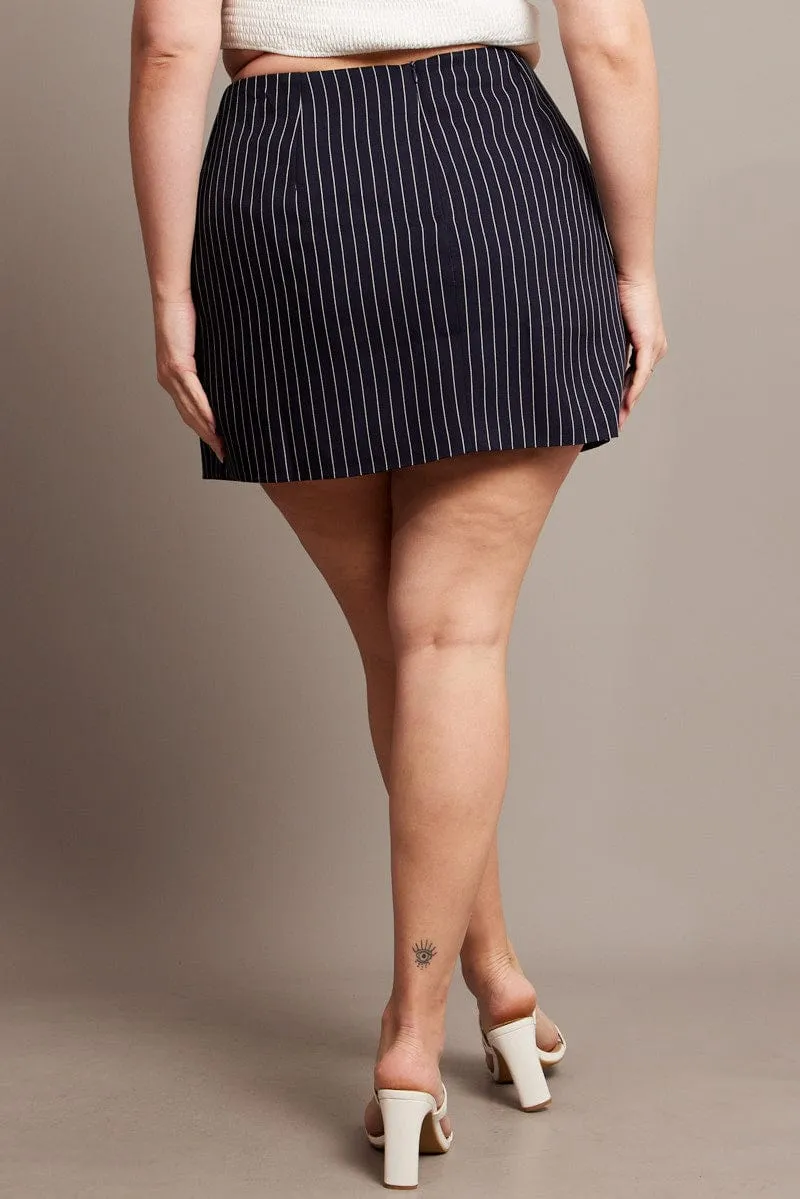 Blue Stripe Pinstripe Mini Skirt Chic Look Tropical theme