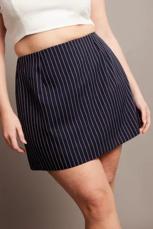 Blue Stripe Pinstripe Mini Skirt Delicate Texture