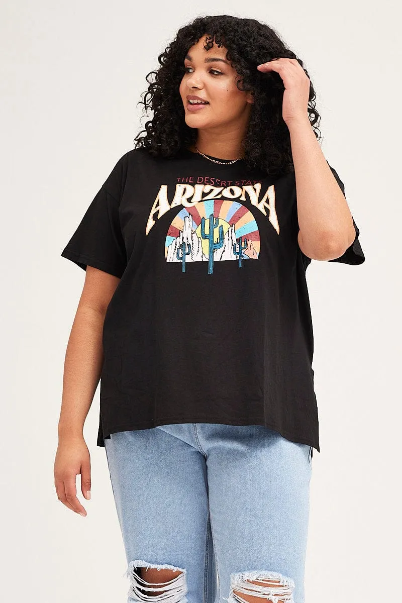 Black Short Sleeve Arizona Oversized T-shirt Relaxed Armhole Cut Essential Look