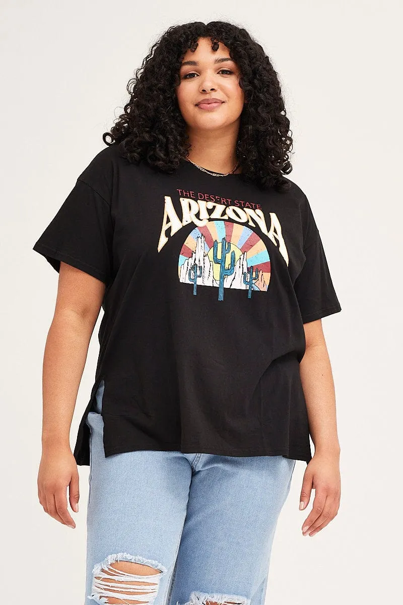 Cozy Feel Black Short Sleeve Arizona Oversized T-shirt