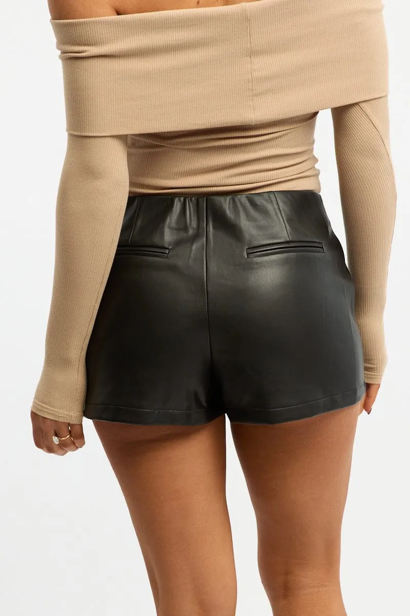 Black Skort Mini Skirt Faux Leather Stylish Finish Everyday Style