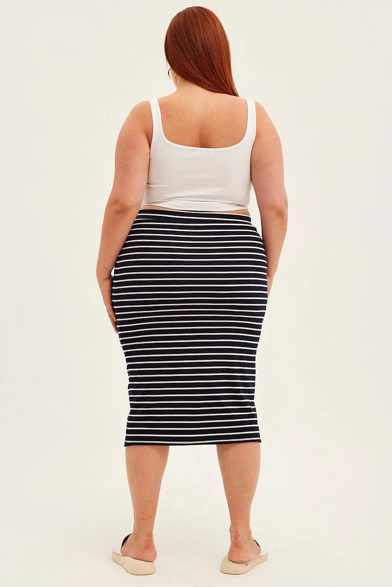 Breezy Mood Blue Stripe Midi Skirt High Waist