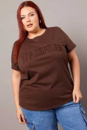Chilly Comfort Urban Streetwear Brown Graphic T-shirt Short Sleeve Crew Neck