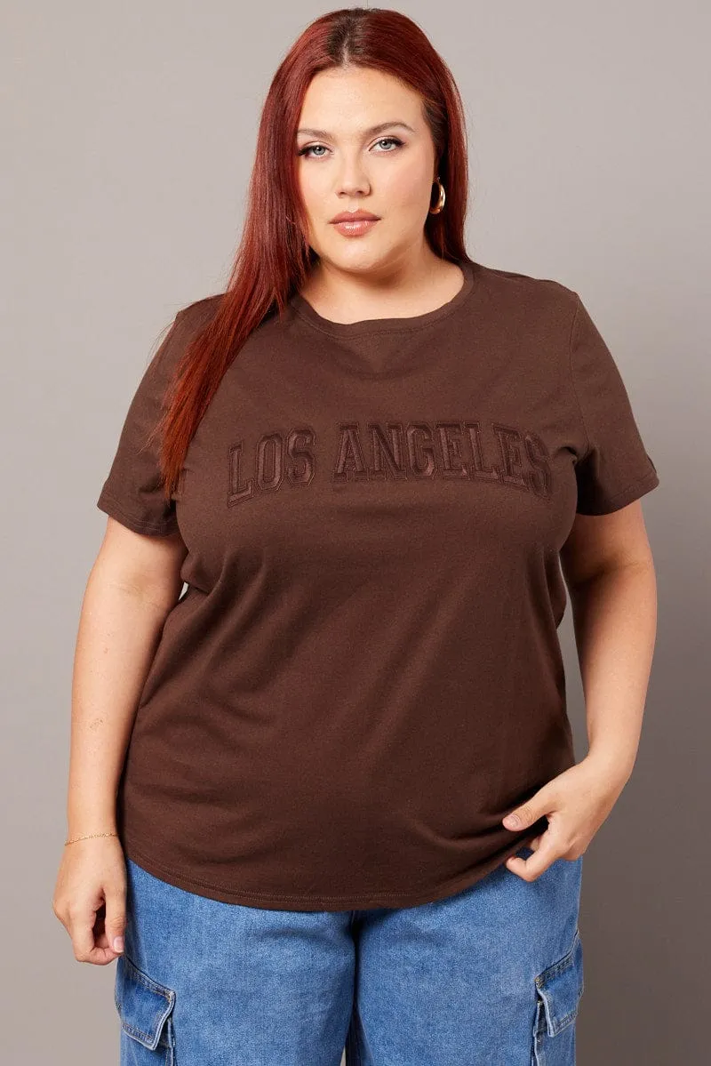 Brown Graphic T-shirt Short Sleeve Crew Neck Relaxed and Comfy Lint Resistant Surface