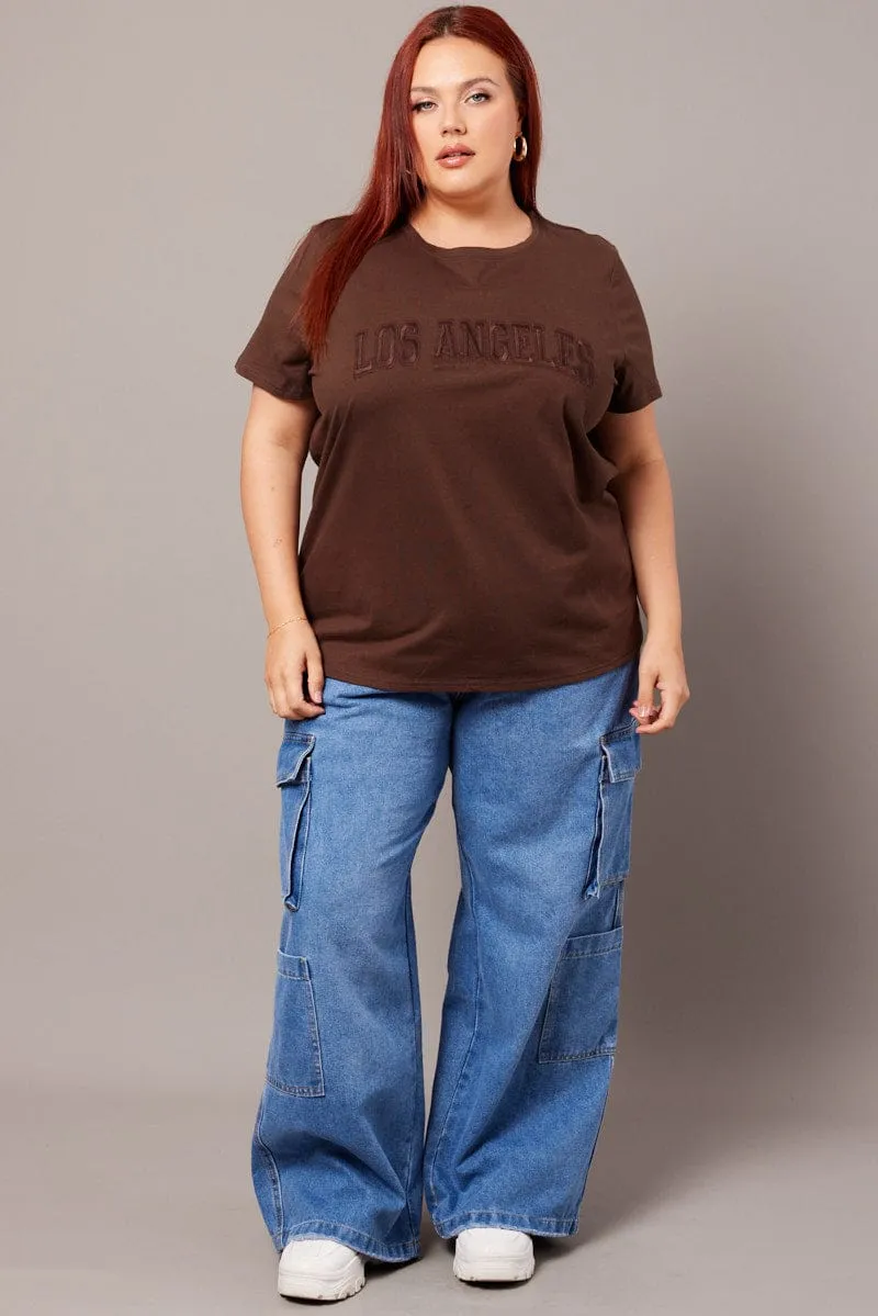 Chic and Cozy Fashionable Layer Brown Graphic T-shirt Short Sleeve Crew Neck