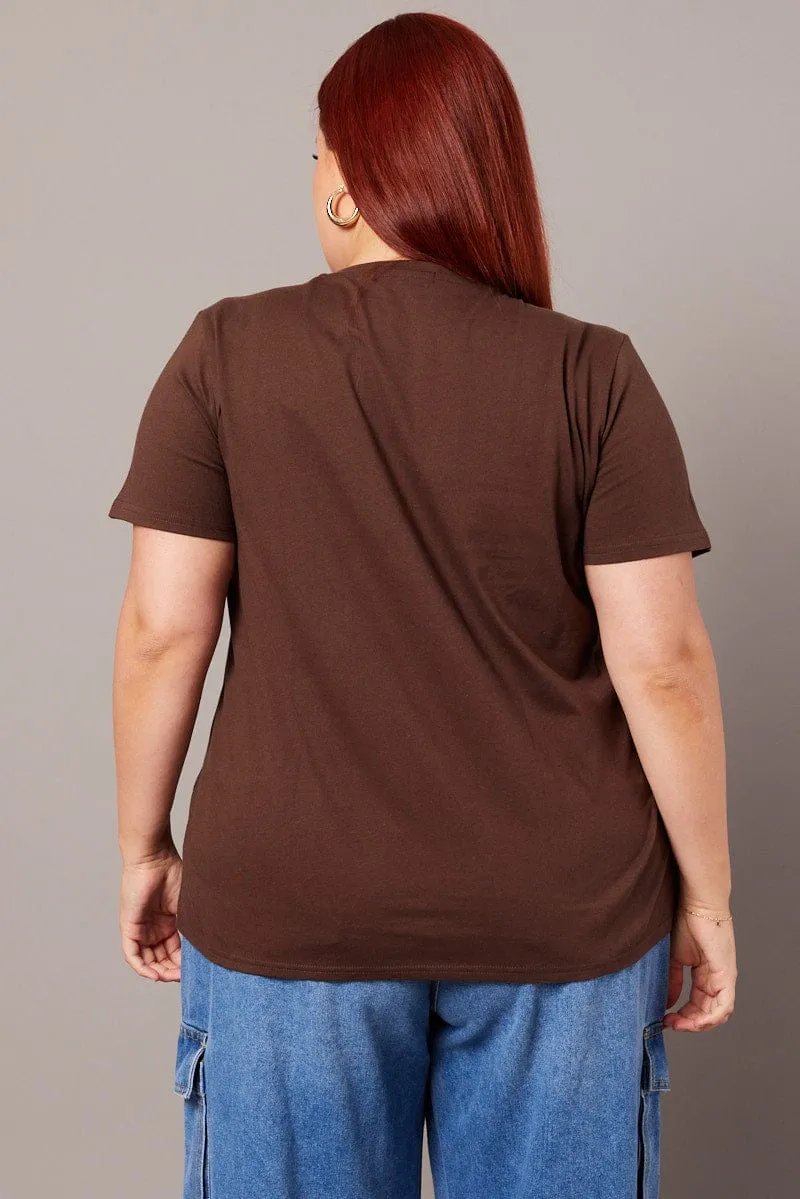 Comfortable Layer Striped modernity Brown Graphic T-shirt Short Sleeve Crew Neck