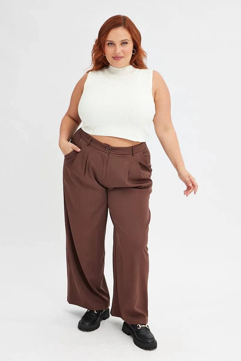 Sleek Style Temperature Regulating Fabric Brown Wide Leg Pants High Rise