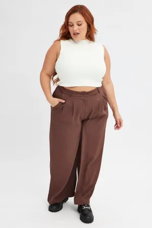 Brown Wide Leg Pants High Rise Anti Bacterial Treatment Versatile Fashion