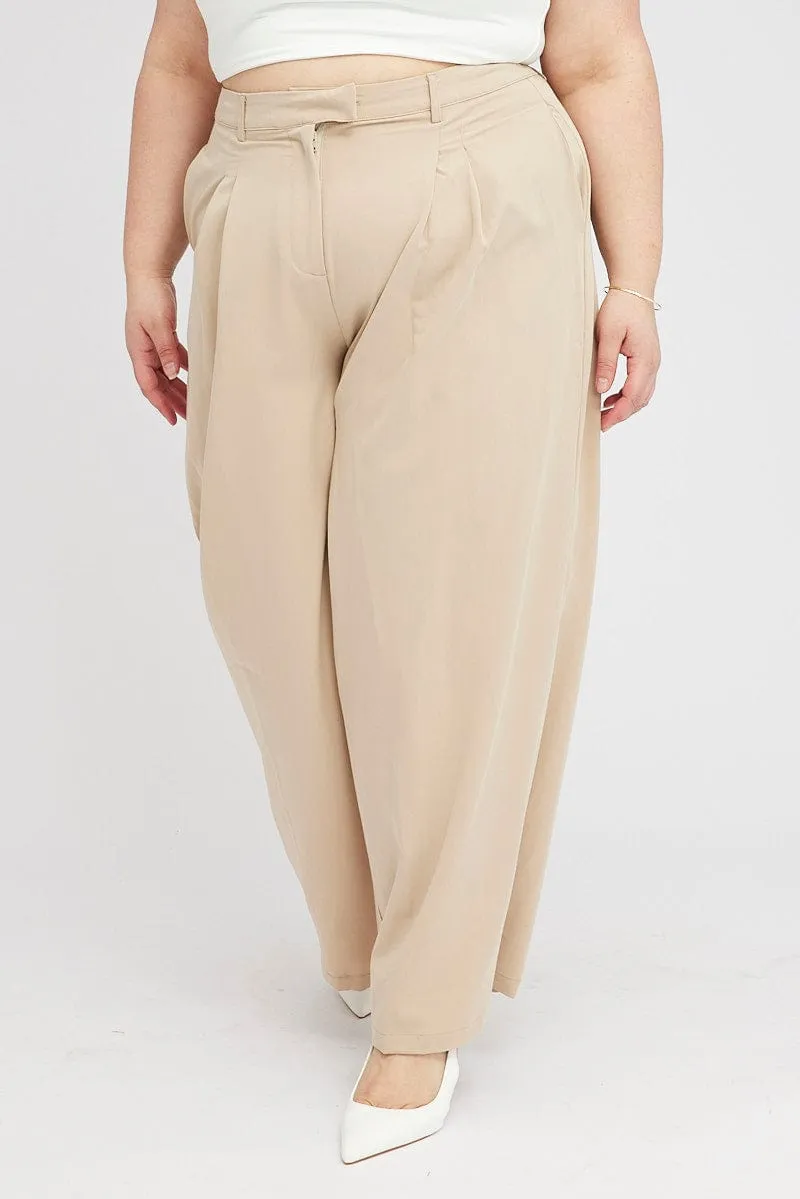 Wrinkle-Resistant Versatile Comfort Beige Wide Leg Pants Tailored