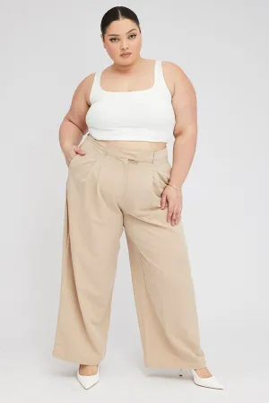 Beige Wide Leg Pants Tailored OdorResistantTreatment