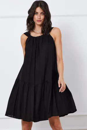 Flatlock Seams Reinforced Stitching Black Mini Dress Sleeveless