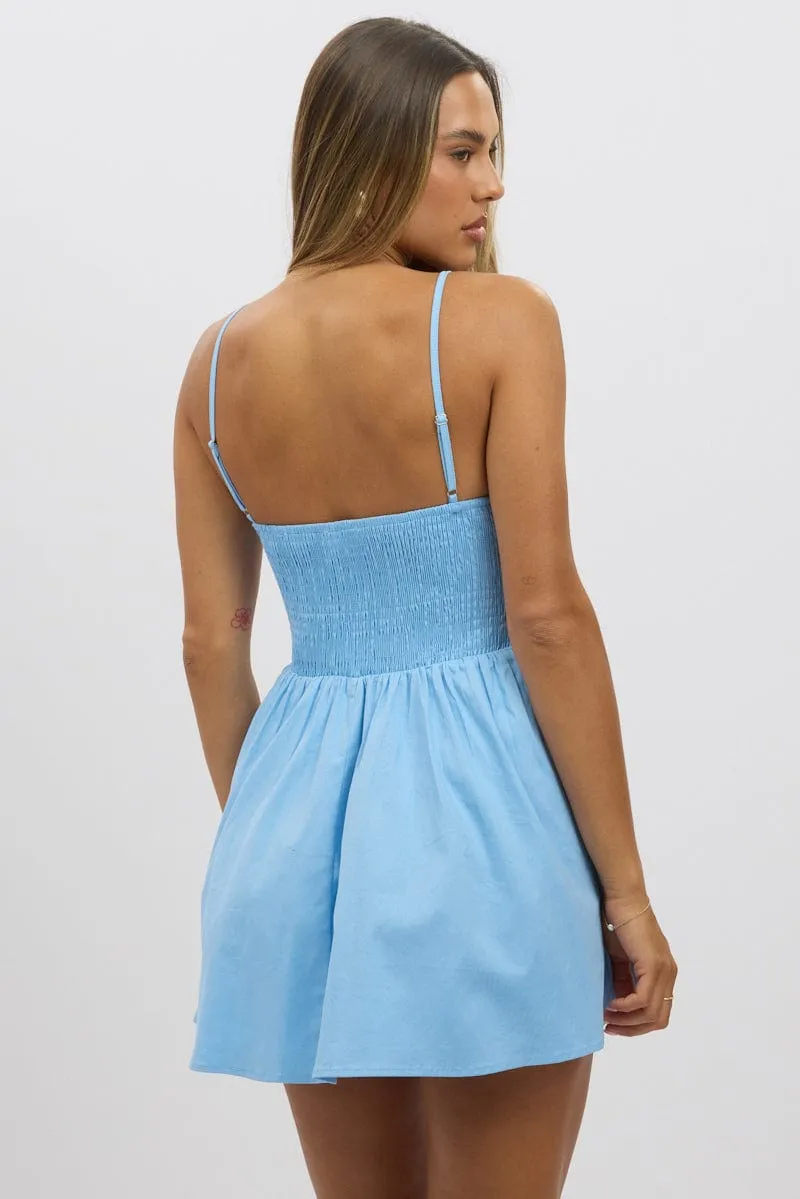 Versatile Look Tagless Design Blue Fit And Flare Dress Mini
