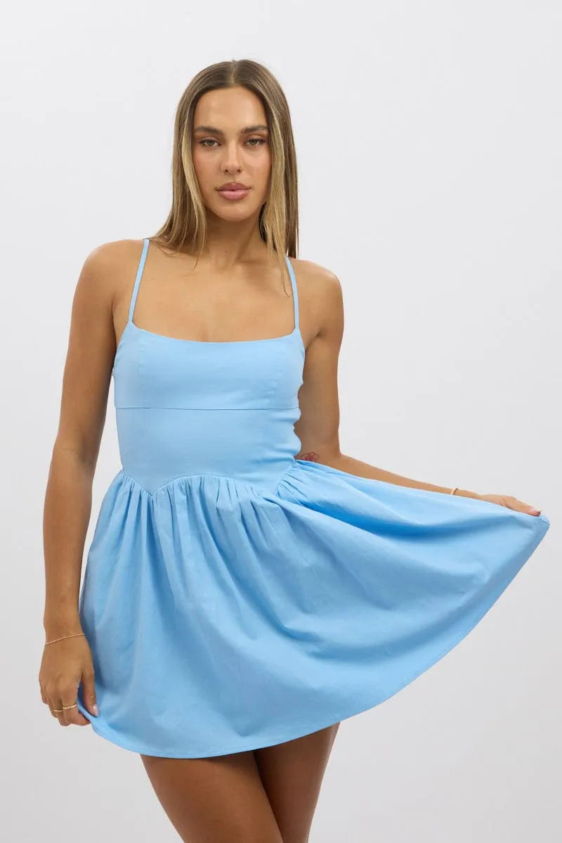 Blue Fit And Flare Dress Mini Trendy Wear