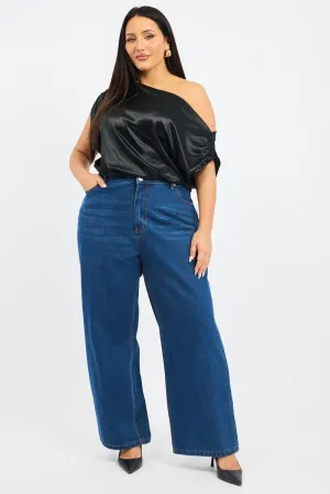 Black Bodysuit Sleeveless Stretch Satin Antibacterial lining