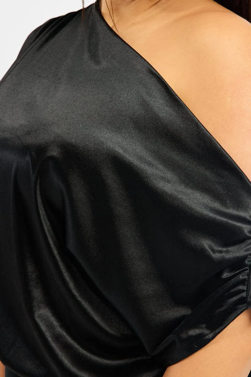 Black Bodysuit Sleeveless Stretch Satin Stylish Apparel