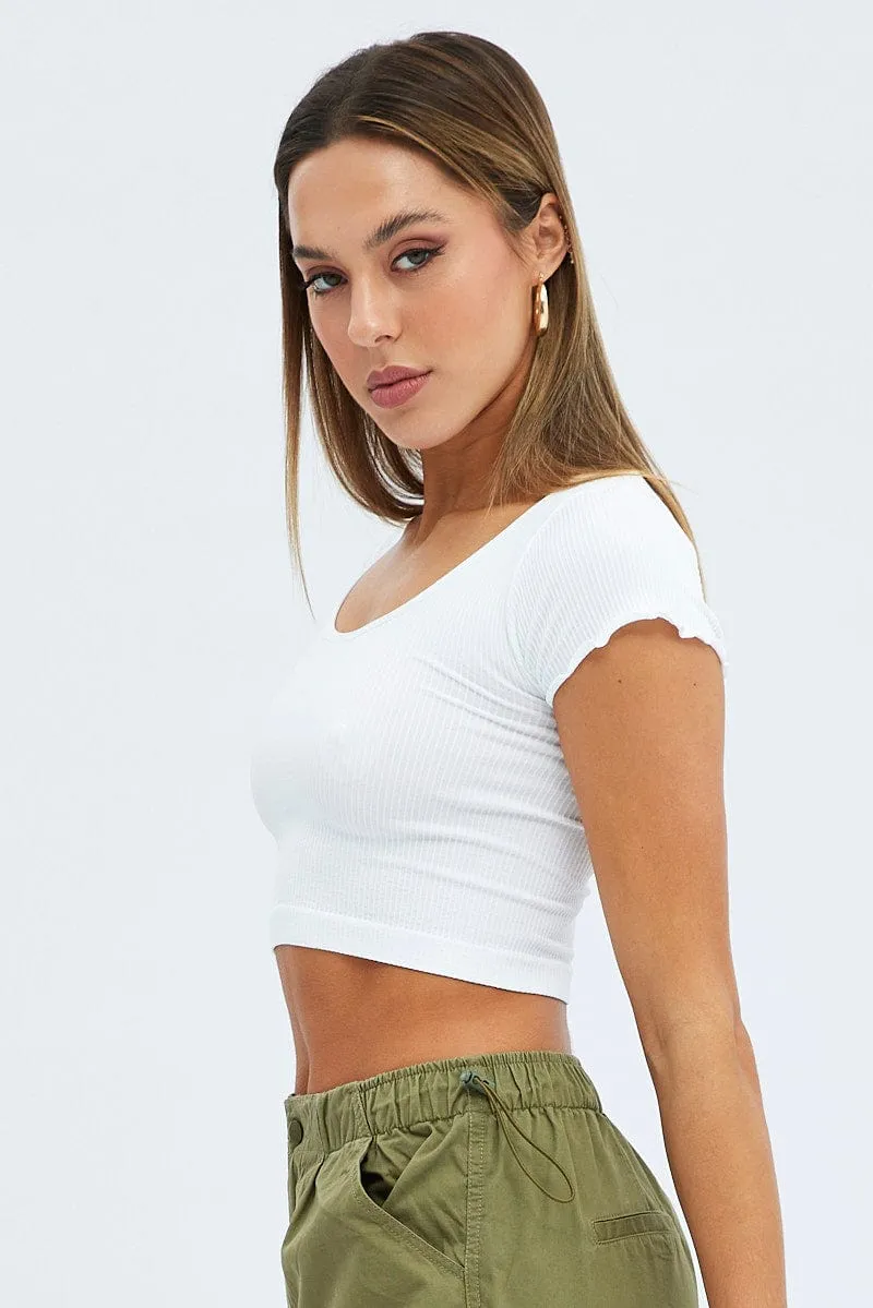 White T-Shirt Short Sleeve Scoop Neck Seamless Style Mood Quick Core