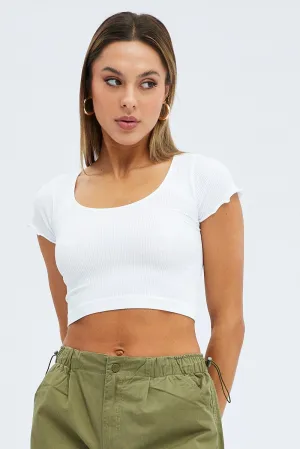 White T-Shirt Short Sleeve Scoop Neck Seamless NonChafe Bonded Seam Technology
