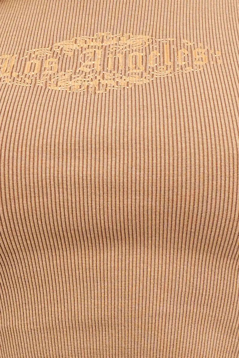 HighDensity Weave ElasticFree Cuffs Brown Rib Jersey Curved Hem Tank