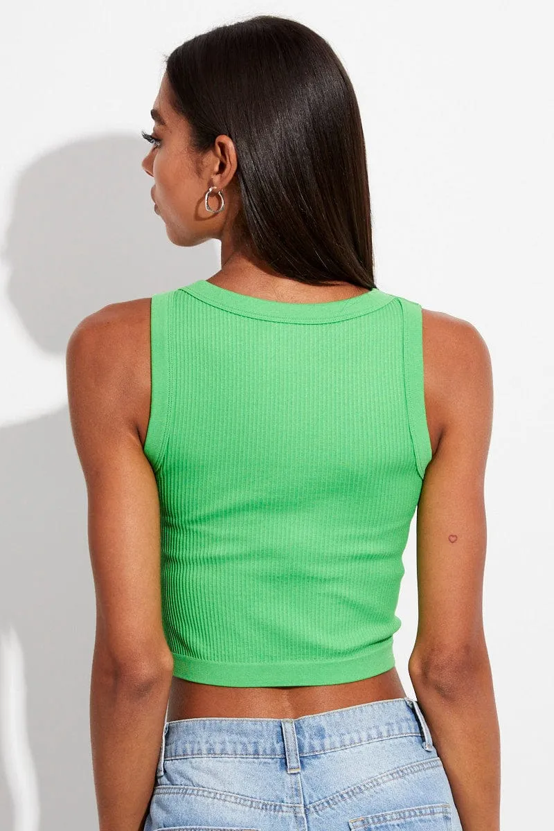 Green Seamless Rib Tank Top Bold Step EcoFriendlyDye