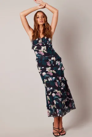 Low Maintenance Black Floral Bodycon Dress Singlet Sweetheart Frill