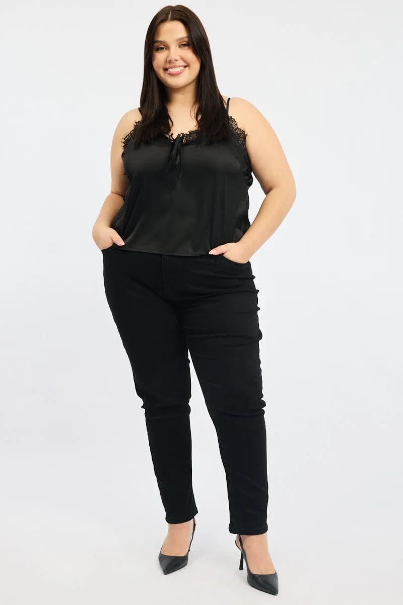 Black Satin Cami Top Athletic Hoodie