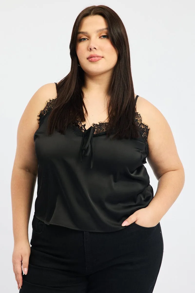 Black Satin Cami Top TaglessCollar Modern Sneakers